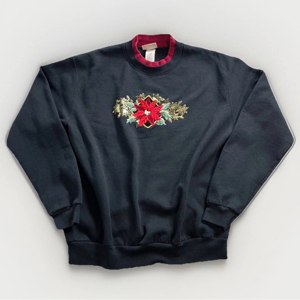 VTG Ugly Christmas Sweater‎ Women’s Top Stitch Sz L embroidered Grandma Crewneck